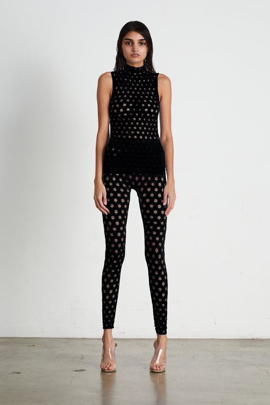 PERFORATED SLEEVELESS TURTLENECK