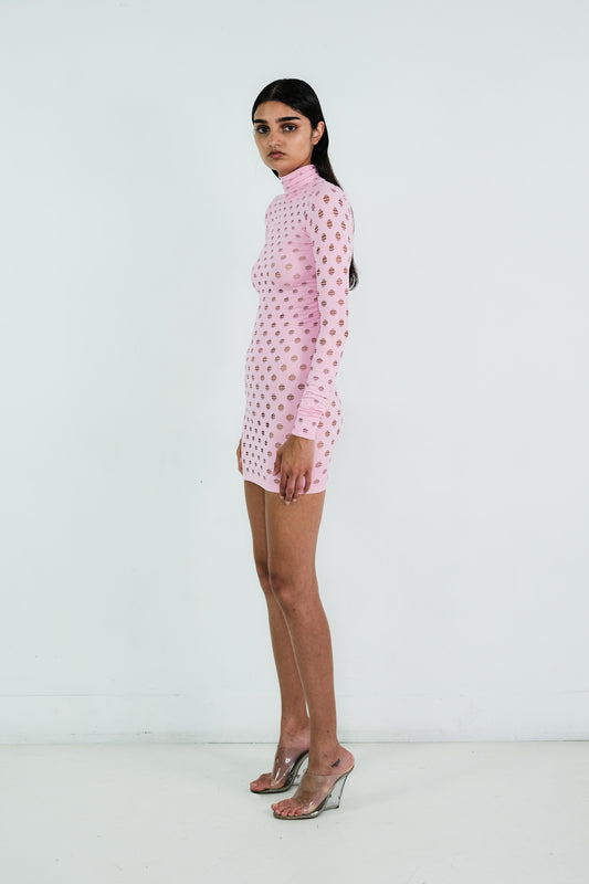 PERFORATED TURTLENECK DRESS