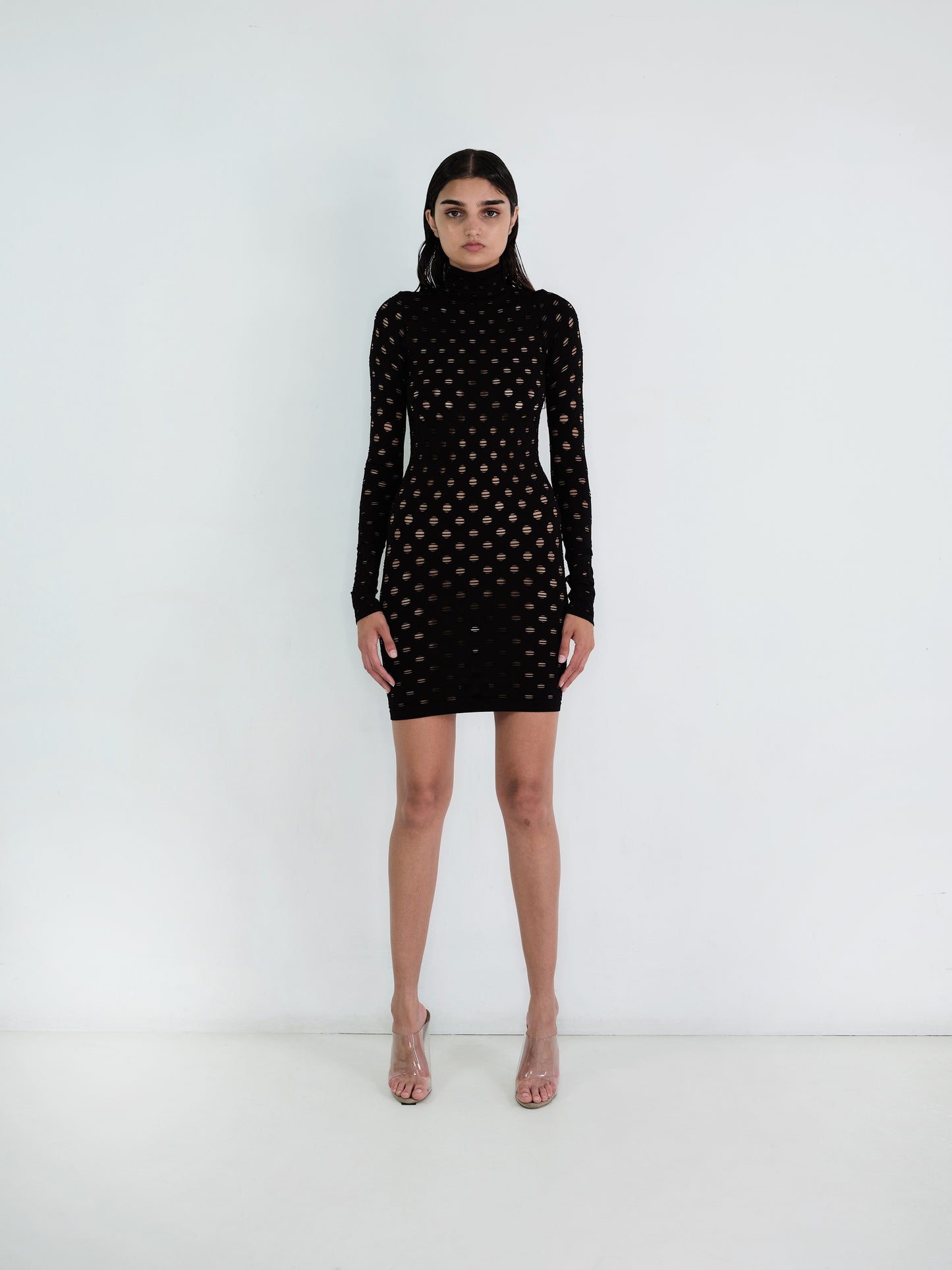 PERFORATED TURTLENECK DRESS