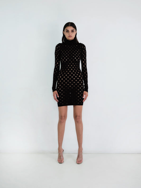 PERFORATED TURTLENECK DRESS