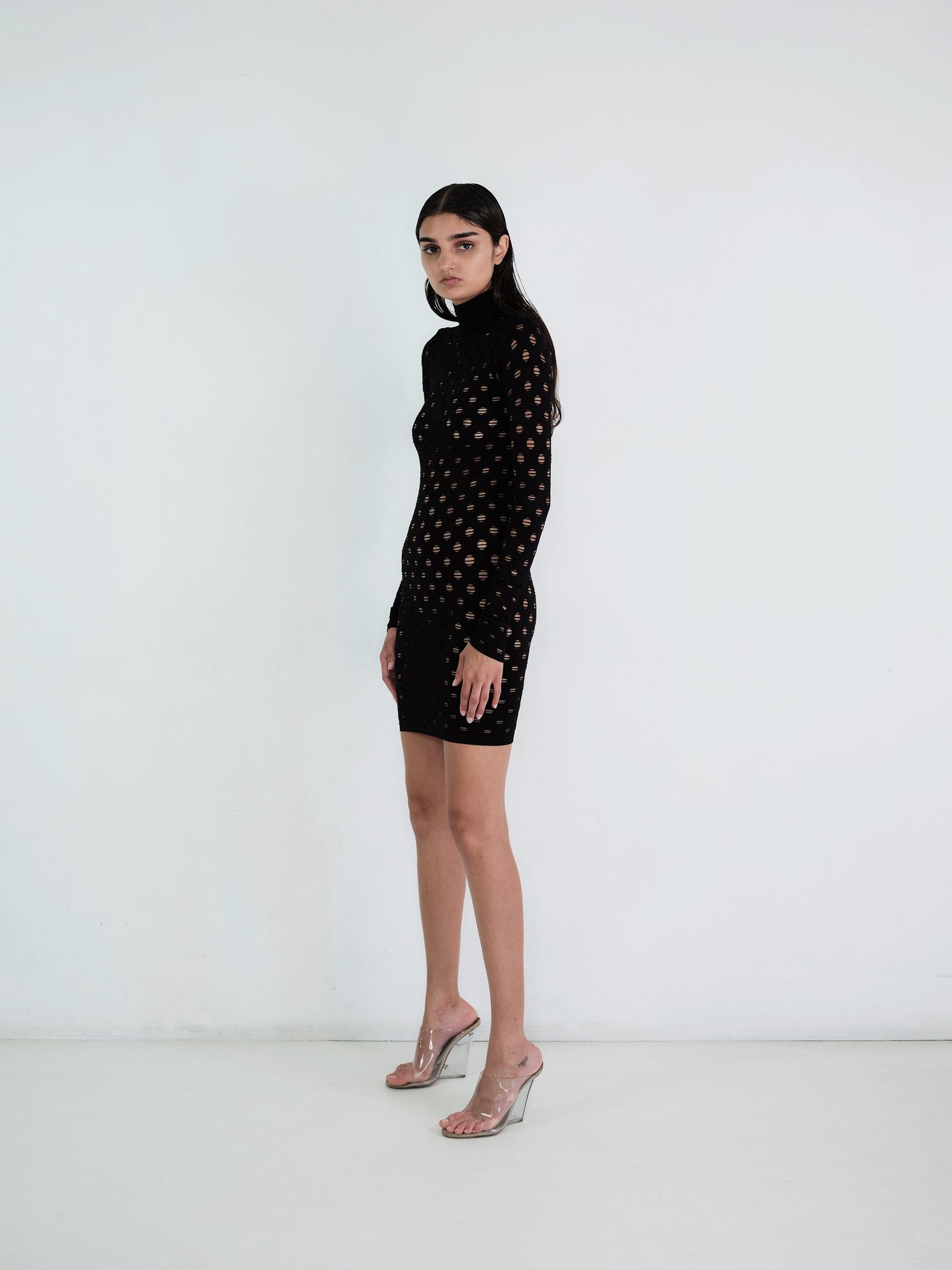 PERFORATED TURTLENECK DRESS